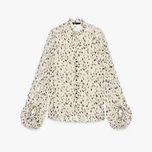 Zara Cream and Black Polka Dot Blouse